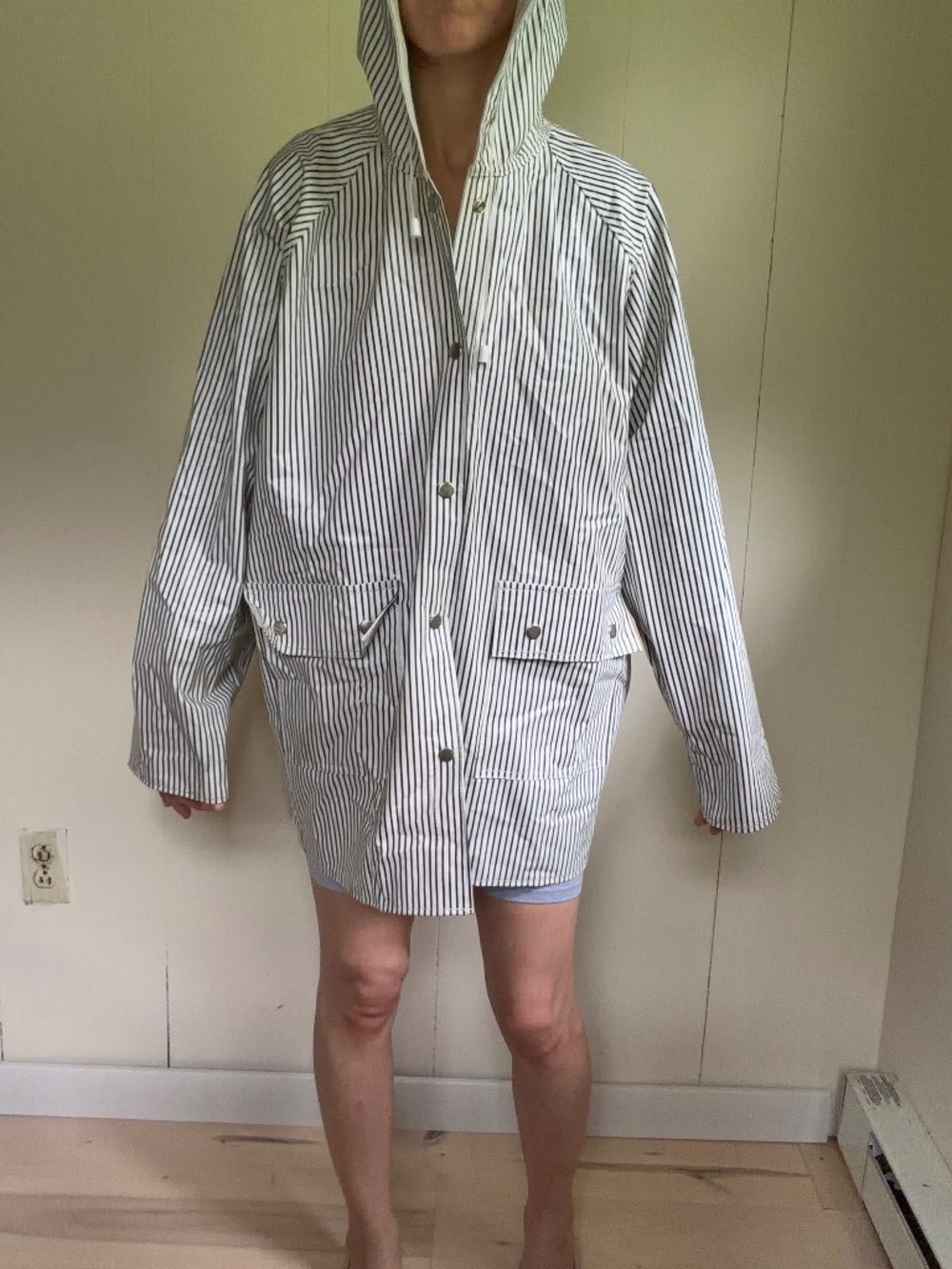 vintage black and white striped rain coat minimalist preppy summer
